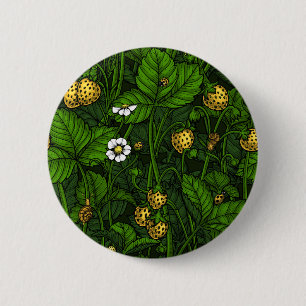 Wild strawberries, yellow and green 2 inch round button