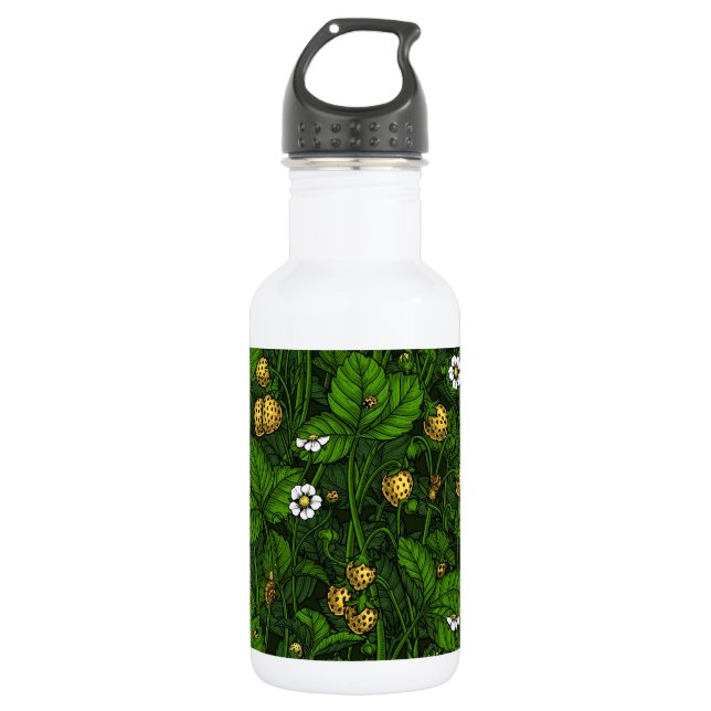 Wild strawberries, yellow and green 532 ml water bottle (Front)