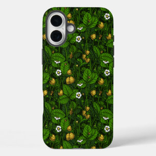 Wild strawberries, yellow and green iPhone 16 plus case