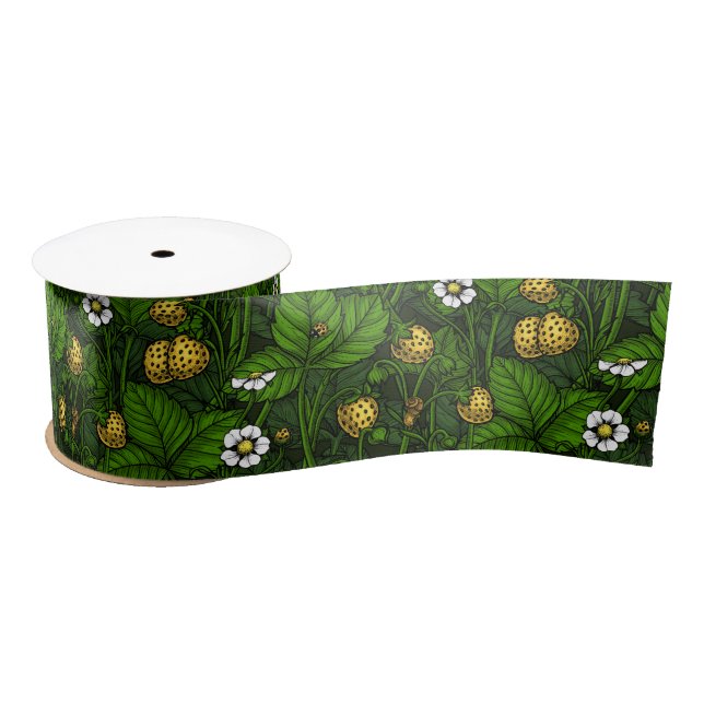 Wild strawberries, yellow and green satin ribbon (Spool)