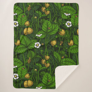 Wild strawberries, yellow and green sherpa blanket