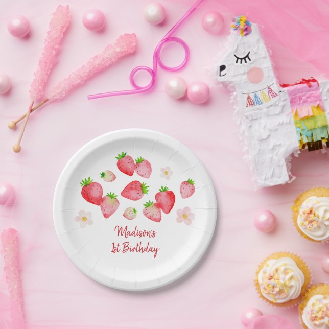 Wild Strawberry Berry Sweet Birthday Paper Plate (Party)