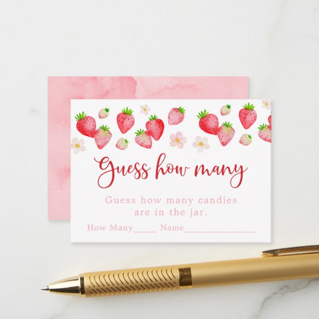 Wild Strawberry Birthday Guess How Many Game Enclosure Card (Front/Back In Situ)