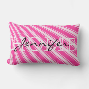 Wild Strawberry Colour Stripe Pattern Home Lumbar Pillow