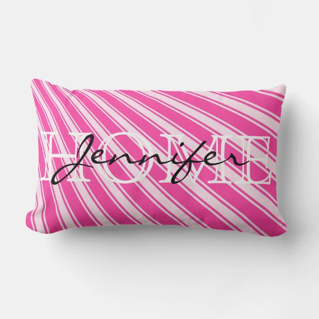 Wild Strawberry Colour Stripe Pattern Home Lumbar Pillow (Front)