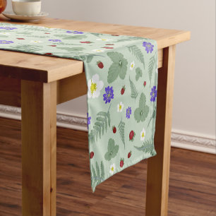 Wild Strawberry & Fern   Soft Sage Green Short Table Runner