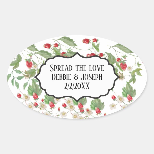 Wild Strawberry Jam Wedding Favour Bridal Shower Oval Sticker (Front)