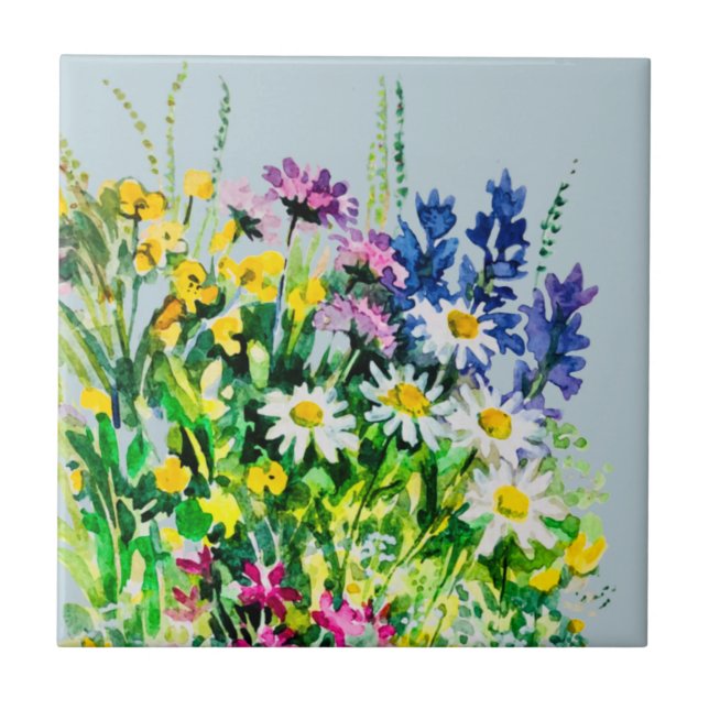 Wild summer flowers ceramic tile (Front)