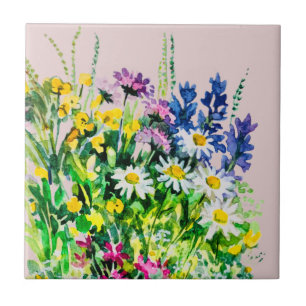Wild summer flowers ceramic tile
