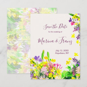 Wild summer flowers save the date announcement postcard