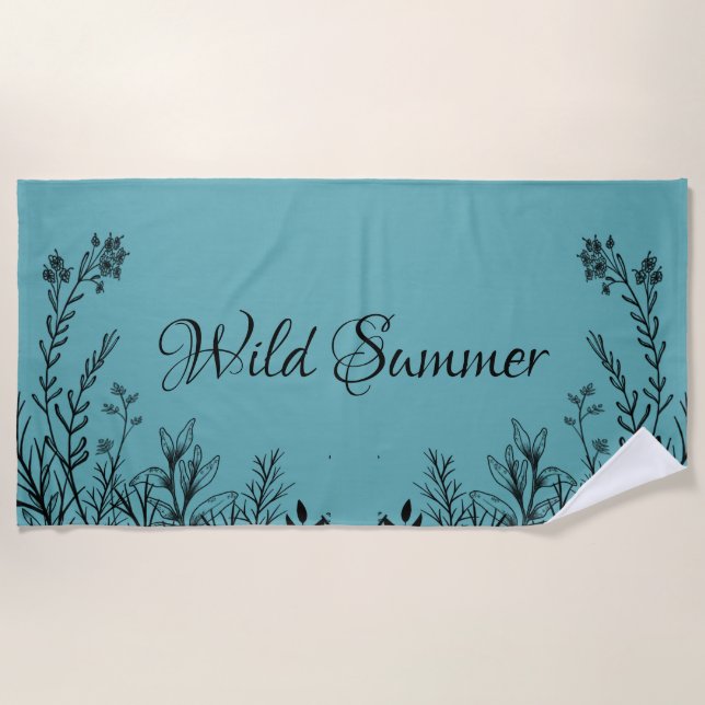 Wild Summer Wildflower Doodles   Beach Towel (Front)