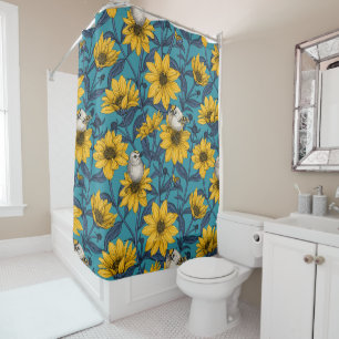 Wild sunflowers and goldcrest birds/ yellow