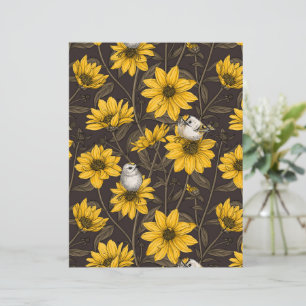 Wild sunflowers and goldcrest birds/ yellow