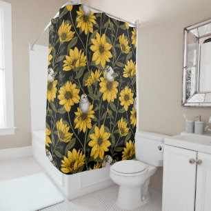Wild sunflowers and goldcrest birds/ yellow and gr