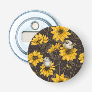 Wild sunflowers and goldcrest birds/ yellow  bottle opener