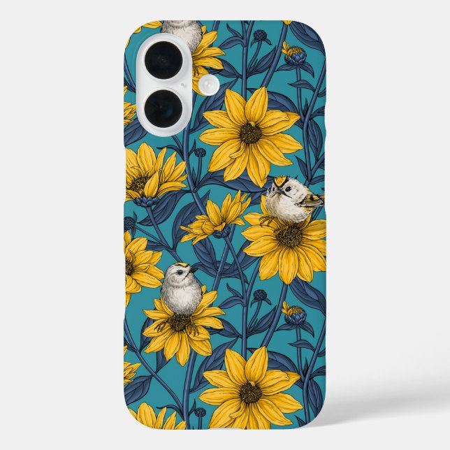 Wild sunflowers and goldcrest birds/ yellow Case-Mate iPhone case (Back)