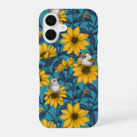 Wild sunflowers and goldcrest birds/ yellow