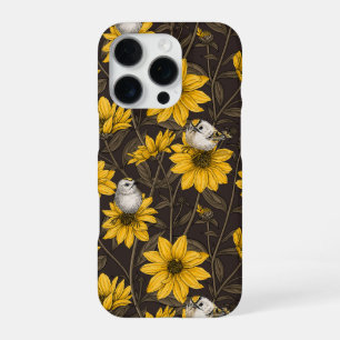 Wild sunflowers and goldcrest birds/ yellow iPhone 16 pro case