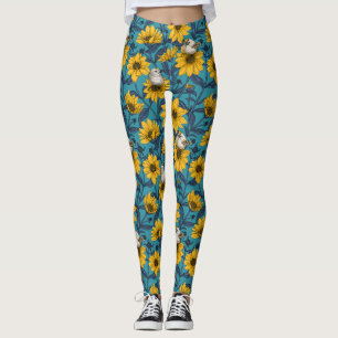 Wild sunflowers and goldcrest birds/ yellow leggings