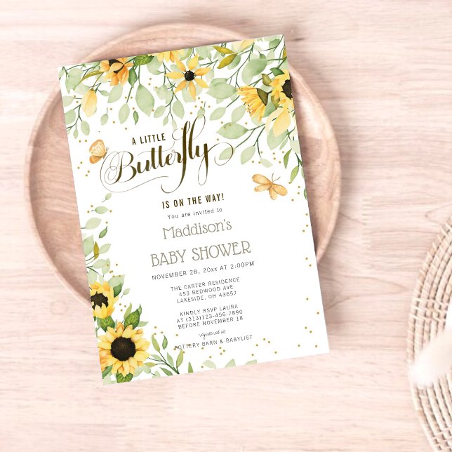 Wild Sunflowers & Butterflies Neutral Baby Shower Invitation (Creator Uploaded)