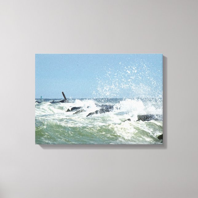 Wild Surf at the Jetty Canvas Print (Front)