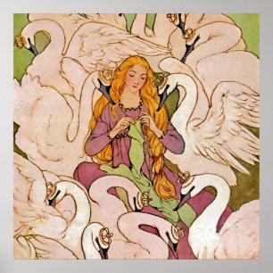 “Wild Swans” Fairy Art by Elenore Abbott Poster