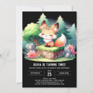 Wild Sweet Fox Birthday digital Invitation