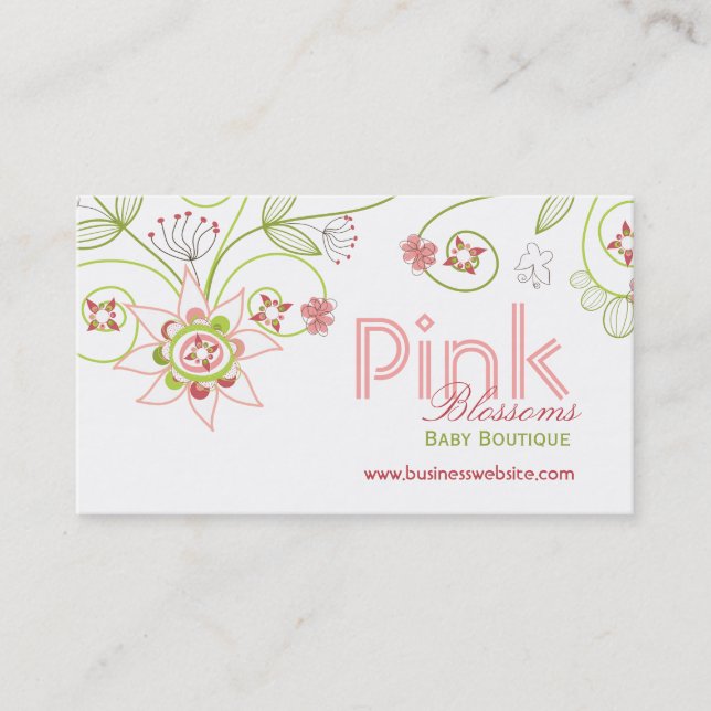 Wild Sweet Pink Blossom Flowers Whimsical Floral Business Card (Front)