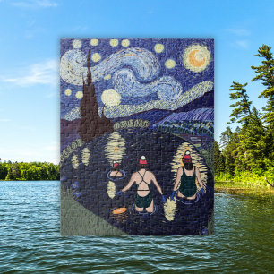 Wild Swimming Van Gogh Starry Night Birthday Jigsaw Puzzle