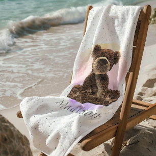 Wild Teddy Bear Pink Animal Cute Modern Kids Bath Towel