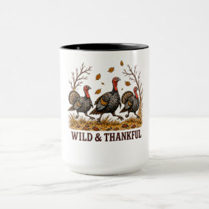 Wild & Thankful Turkeys Thanksgiving Design Mug