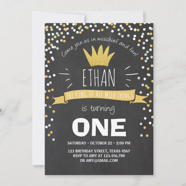 Wild things birthday invitation Boy rustic crown (Front)