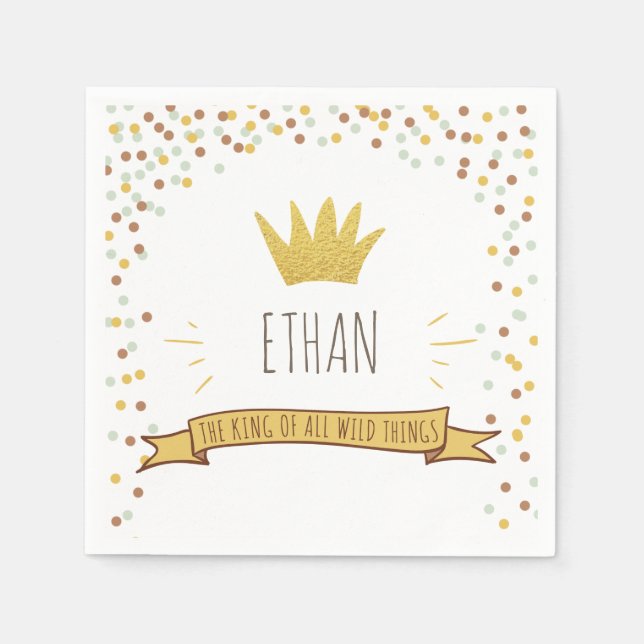 Wild things Paper Napkin Gold Crown First birthday (Front)