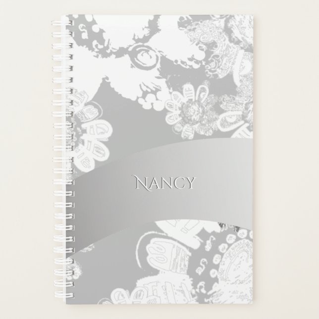 Wild Things White/Grey Monogram Name Planner (Front)