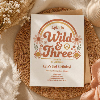 Wild Three Birthday Invitation Girl | Retro Boho