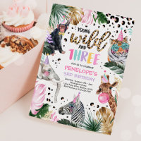 Wild & Three Leopard Print Safari Animals Birthday