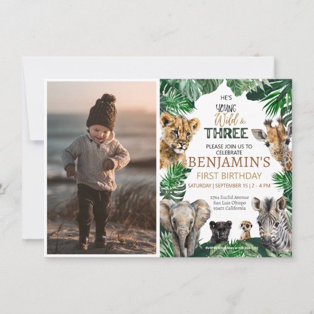 Wild & Three Safari birthday invitation (Front)