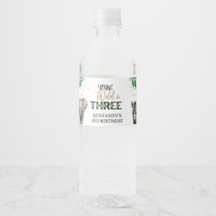 Wild & Three Safari birthday invitation Water Bottle Label