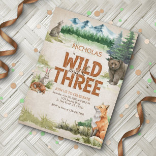 Wild Three Woodland Animal 3rd Birthday Invitation