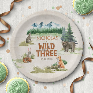 Wild Three Woodland Animal 3rd Birthday Party Paper Plate
