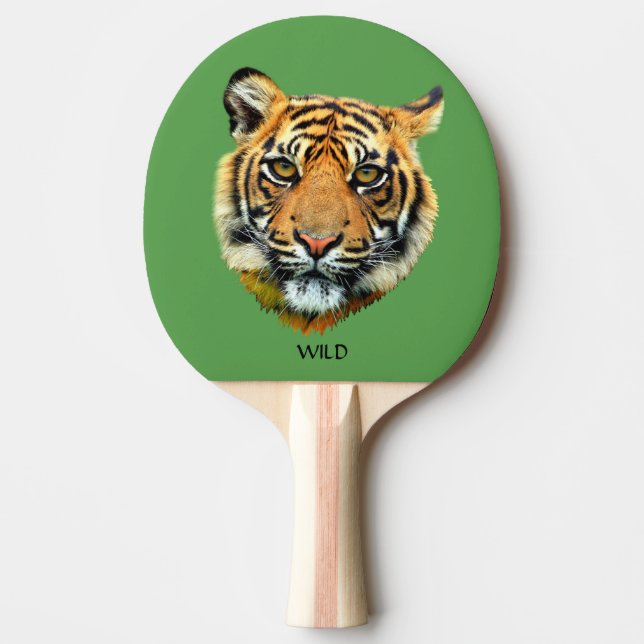 Wild Tiger Animal Face on Green Ping Pong Paddle (Front)