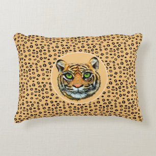 Wild Tiger Face on Tiger Skin Pattern Accent Pillow