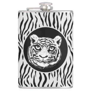 Wild Tiger Face on Tiger Skin Pattern Flask
