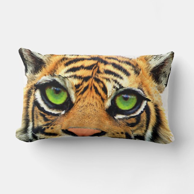 Wild Tiger Face on White Lumbar Pillow (Front)