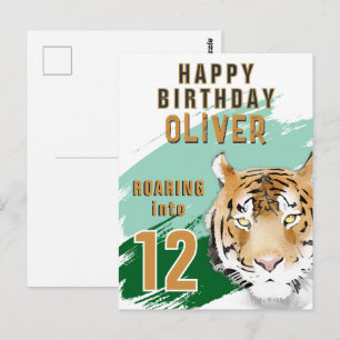 Wild Tiger Head Watercolor Birthday  Postcard