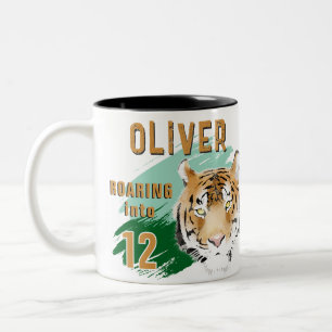 Wild Tiger Head Watercolor Birthday  Two-Tone Coffee Mug
