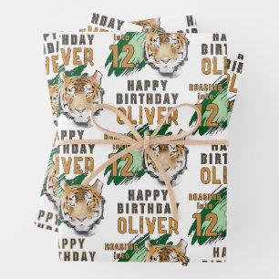 Wild Tiger Head Watercolor Birthday  Wrapping Paper Sheet