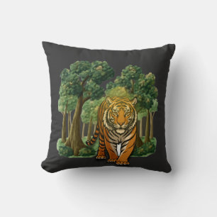 “Wild Tiger in the Forest – Natural Light Jungle D Throw Pillow