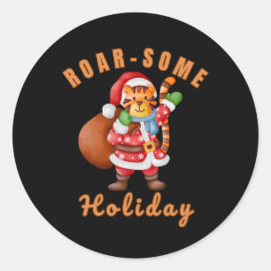 Wild Tiger Santa Christmas Roarsome Holiday Animal Classic Round Sticker