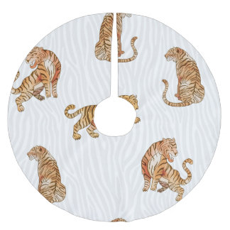 Wild Tigers: Watercolor Animal Pattern. Brushed Polyester Tree Skirt